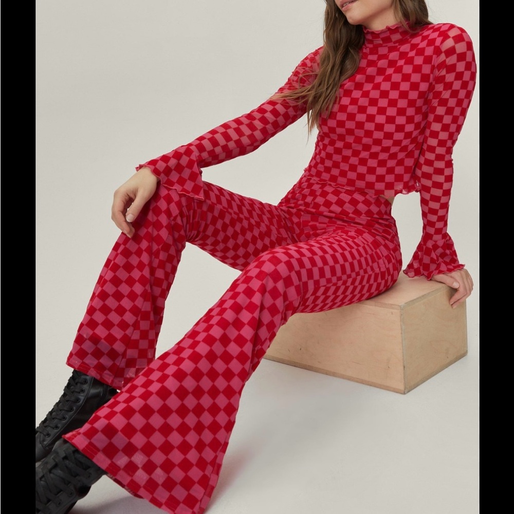 Trendy Red Checkered Two-Piece Set